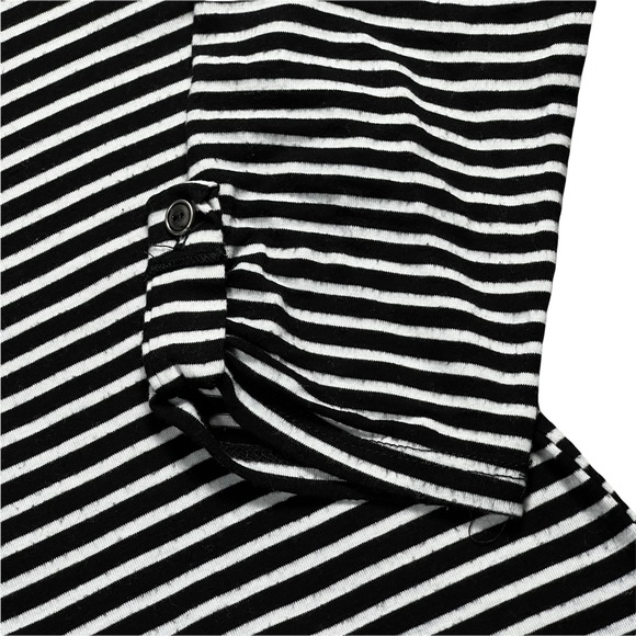 Flashmob size large black/white striped shirt 3/4 sleeve scoop neck curved hem - Picture 3 of 11